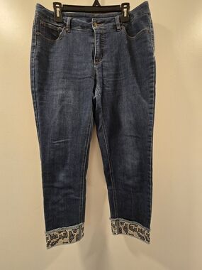 Slimsation By Multiples Dark Blue Ankle Jeans with Jeweled Ankle Cuffs